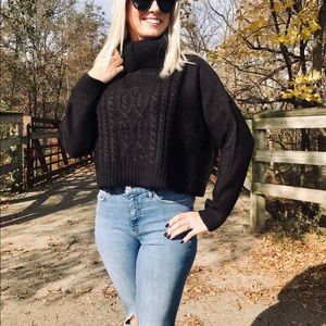 Cropped Black Turtleneck Sweater